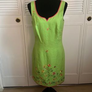 Geometry green embroidered sleeveless dress sz 8.